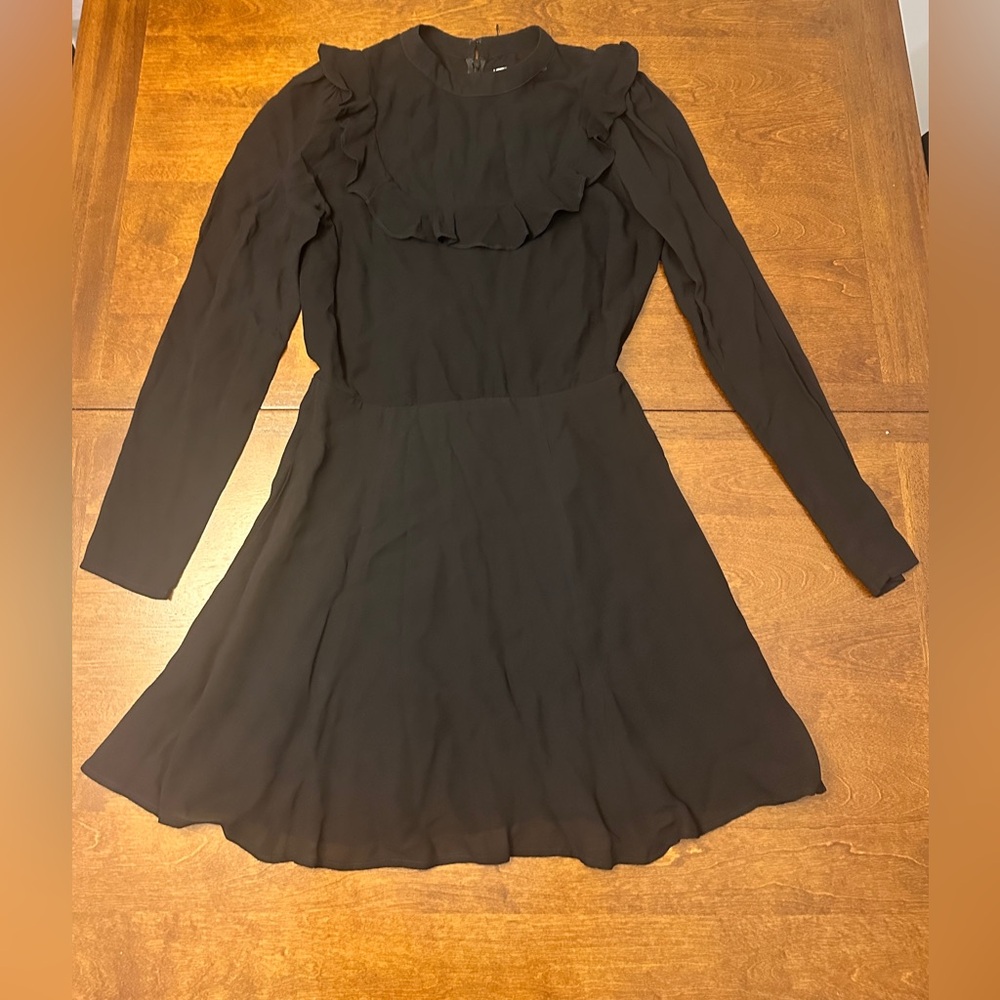 Reformation Black Long Sleeve Ruffle Dress - REFORMATION Chapel Mini Black Dress